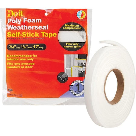 All-Source 3/4in. W x 1/4in. T x 17' L White Foam Weatherstrip Tape L342HDI
